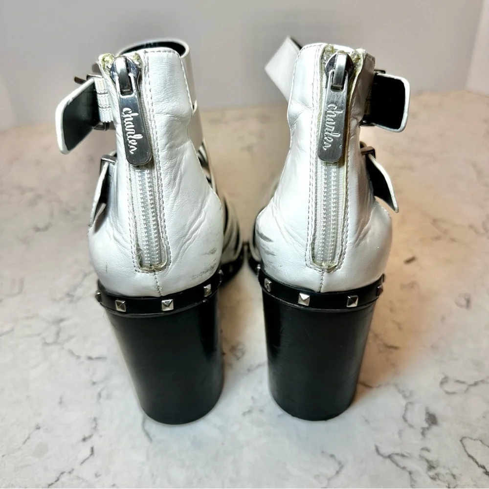 Charles David Women's 7.5 White Strappy Leather Cage Western Booties Straps